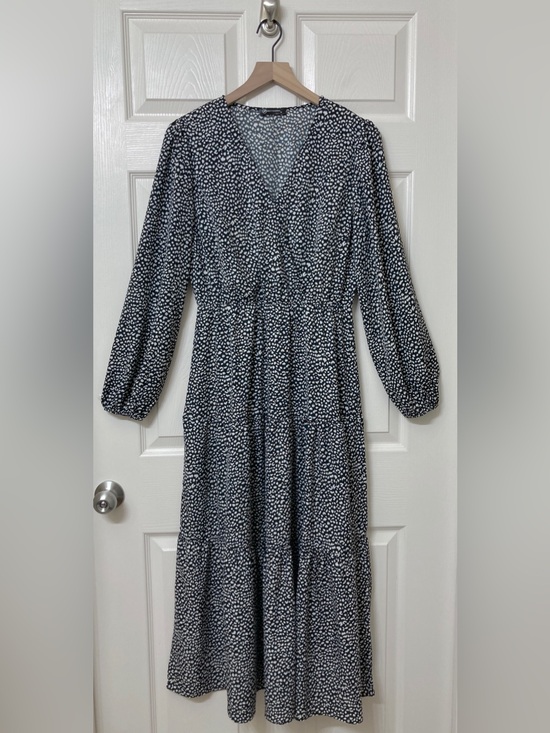 PrettyGarden Dresses & Skirts - Pretty Garden Black White Long Sleeve Tiered Maxi Dress Medium Boho Peasant Fall